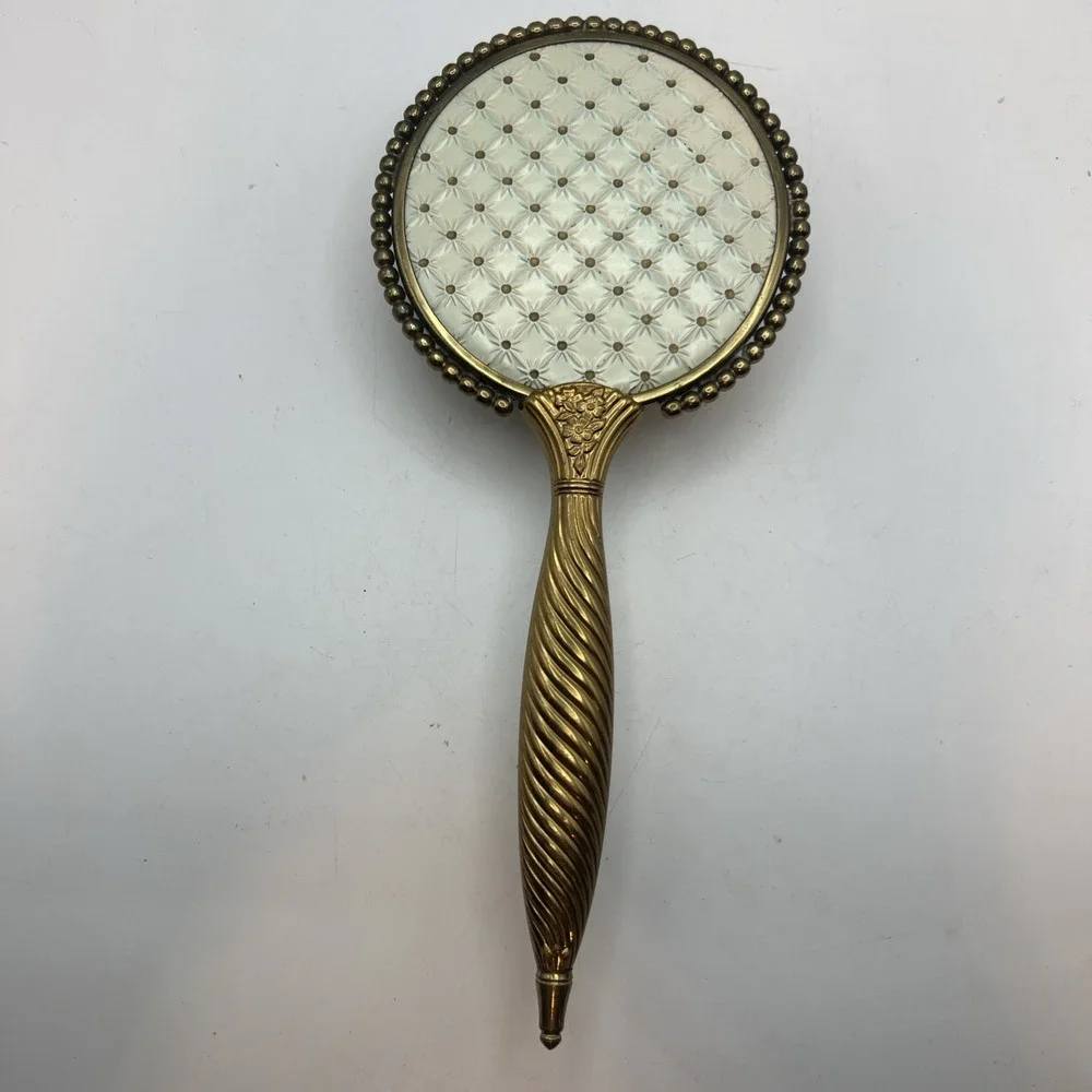 Vintage Exton USA Hairbrush Hollywood Regency Gold Ornate Quilted Starburst